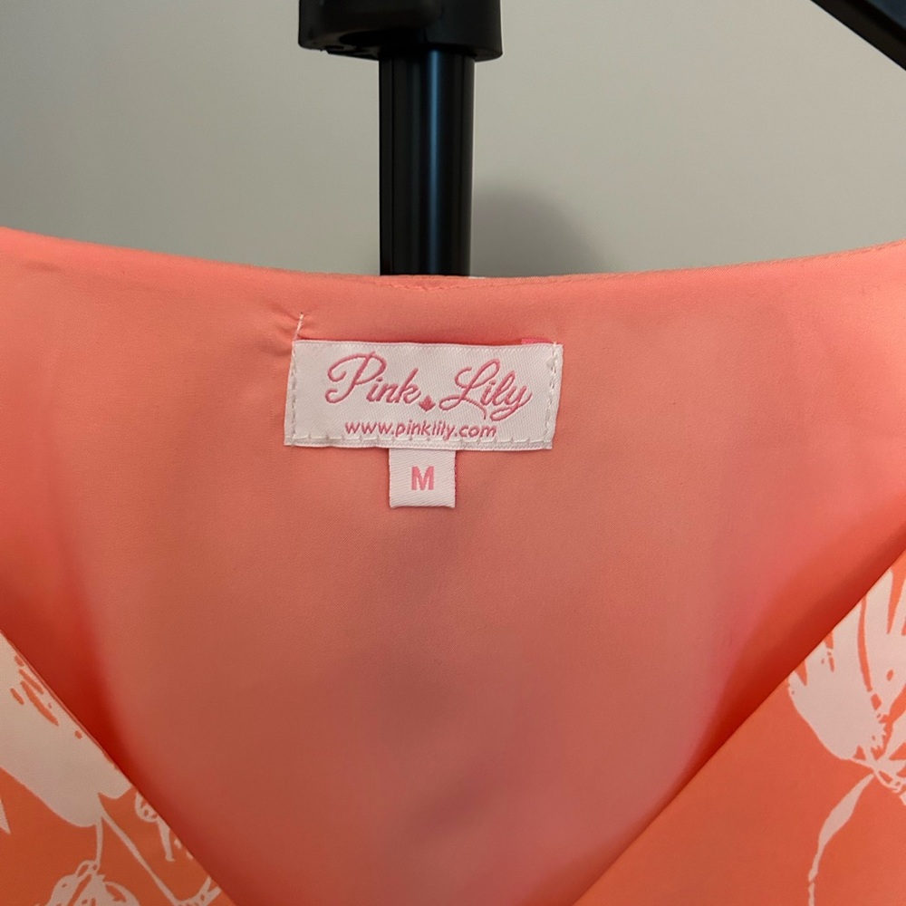 Pink Lily Coral-Peach Floral Romper - Picture 2 of 3